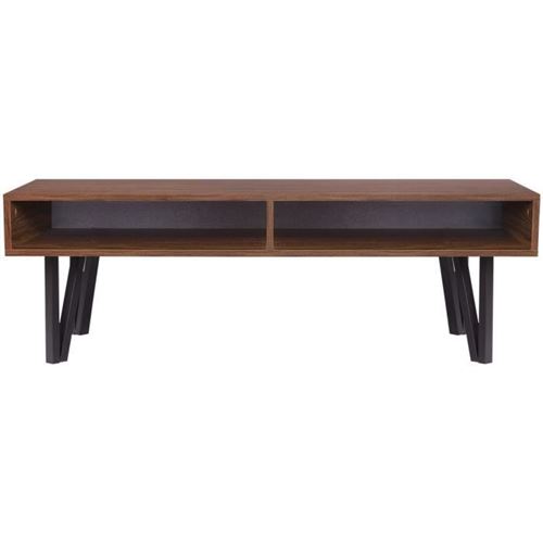Table basse rectangulaire - Noyer et noir - Avec 2 niches de rangement - industriel - Sur pieds - L 120 x l 60 x H 40 cm