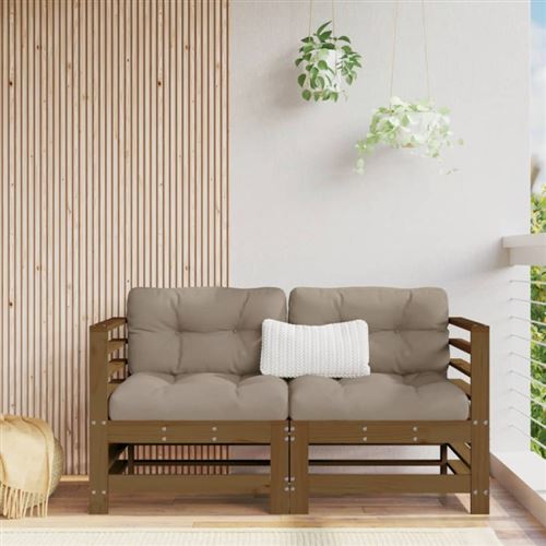 Vidaxl Marron Canapés D Angle De Jardin 2 Pcs Miel Bois De Pin Solide - Image 2