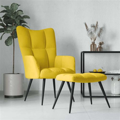 Vidaxl Jaune Chaise De Relaxation Avec Tabouret - Moutarde - Image 3