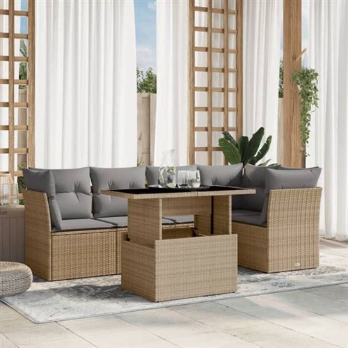 Non Communiqué Beige Resine Tressee Vidaxl 6 Pieces Salon De Jardin Modulable 62.0 X 62 X 69