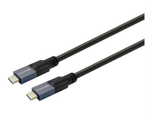VivoLink - Câble USB - 24 pin USB-C (M) pour 24 pin USB-C (M) - USB 3.2 Gen 2 - 5 - 20 V - 5 A - 7.5 m - Alimentation USB (100 W), prise en charge UHD 4K60Hz - noir