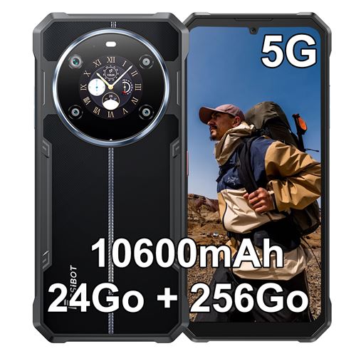 FOSSIBOT F109 Téléphone Portable 6.745 24GO 256GO Smartphone Android 14 10600mAh Dual SIM 4G-Noir