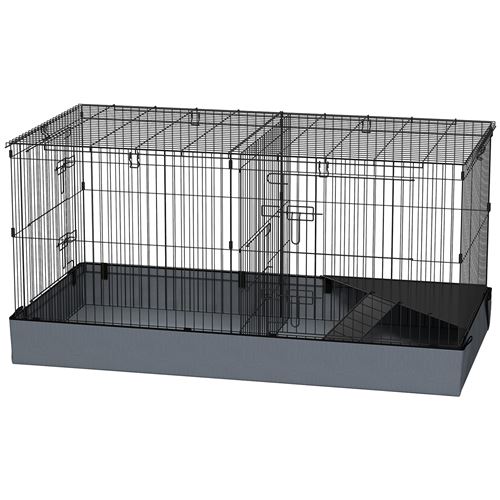 Comparer les prix de Cage pour cochon d'inde avec séparation 2 zones - plateforme observation, rampe, portes - acier noir PVC tissu gris