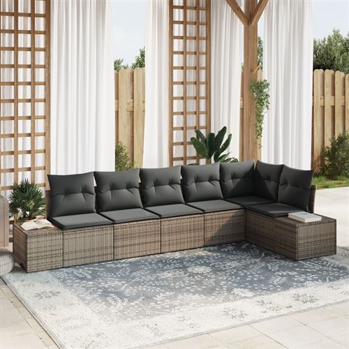 Non Communiqué Gris Ensemble De Canapé De Jardin 6 Pièces Avec Coussins Poly Rattan