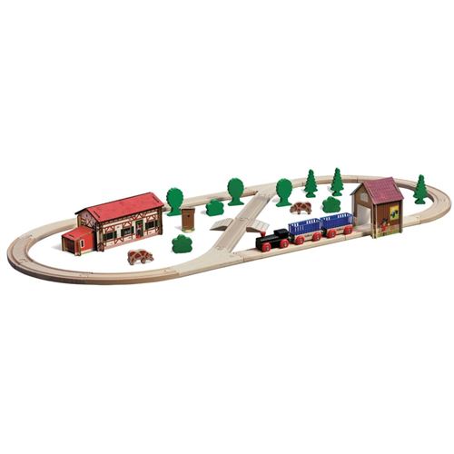Eichhorn Ensemble de train jouet en bois 41 pcs avec ferme 360 cm