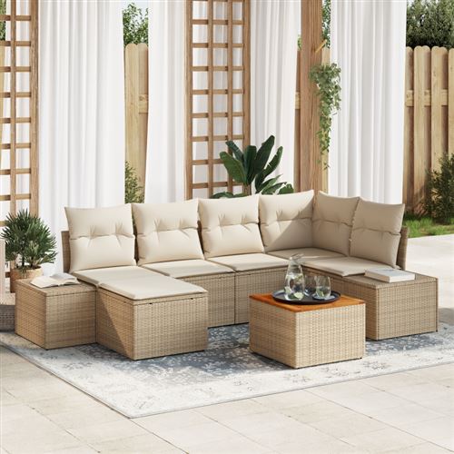 VIDAXL - Salon de Jardin - 7 Pièces - Poly Rotin - Beige - Image 2