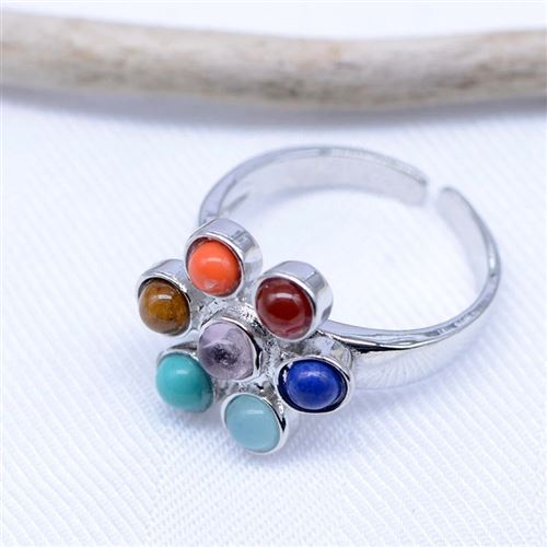 Bague argent fleur de vie des 7 chakras pierres naturelles