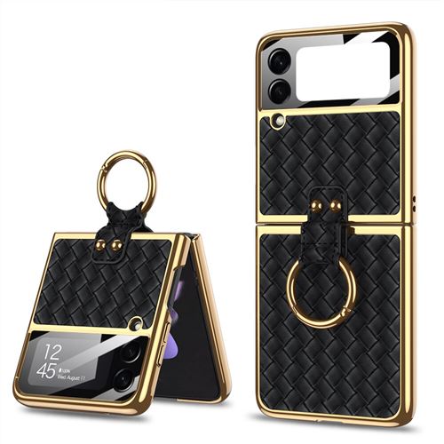 Cuir Coque Compatible Samsung Galaxy Z Flip 4 FONGWAN avec Anneau Support et Protecteur D'objectif Antichoc - Noir