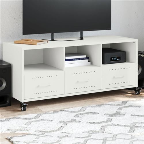 vidaXL Meuble TV blanc 100,5x39x43,5 cm acier
