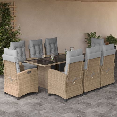 Non Communiqué Beige Vidaxl 9-Delige Tuinset Met Kussens Poly Rattan Gemengd 3212929