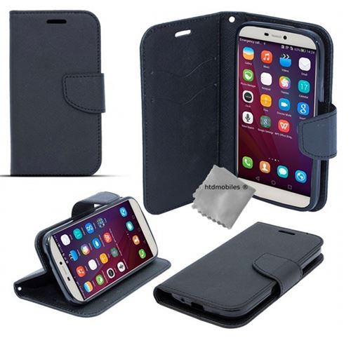 Housse etui coque pochette portefeuille pour huawei honor 5x + film ecran - noir / noir