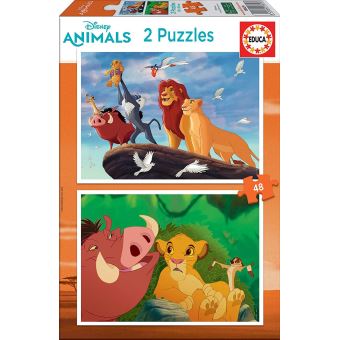 Coffret de 2 puzzles 48 pieces roi lion : simba timon pumba mufasa
