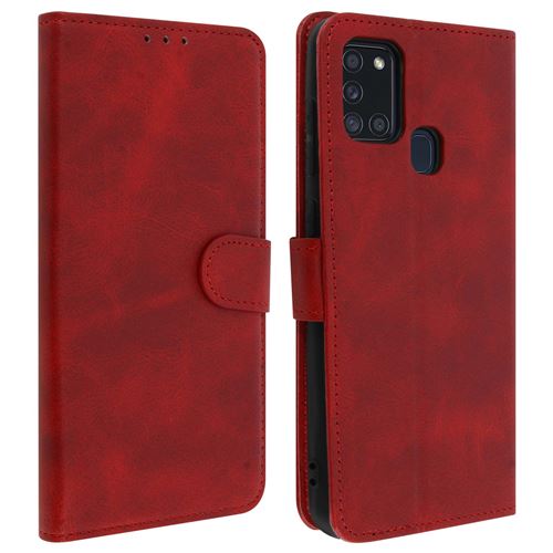 Avizar Housse Pour Samsung Galaxy A21s Clapet Porte-carte Fonction Support Vintage Rouge