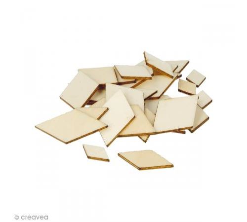Formes plates losanges en bois à décorer - 1 à 3 cm - 129 pcs