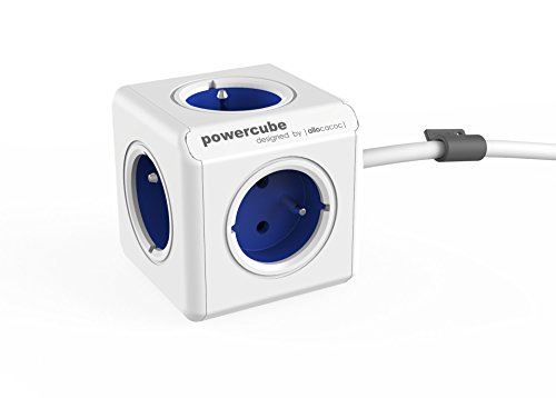 allocacoc PowerCube Extended Bleu FR, 5 prises 230V, Blanc et Bleu
