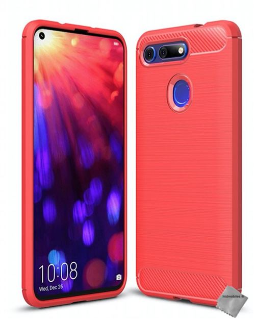Housse etui coque silicone gel carbone pour Huawei Honor View 20 + verre trempe - ROUGE - htdmobiles