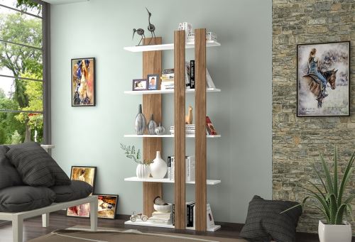 HOMEMANIA Bibliothèque Tiny avec Étagères, Meuble de Rangement - pour Salon, Bureau - Wengé, Blanc en Bois, 75 x 22 x 150 cm