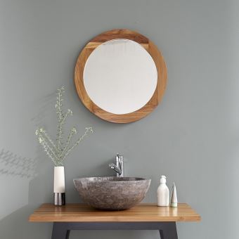 Miroir Rond En Bois De Teck Accessoires Salles De Bain Et Wc