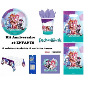 Mgs33 Kit Enchantimals 16 Enfants Complet Anniversaire 16 Assiettes 16 Gobelets 16 Serviettes 1 Nappe 24 Bougies Fete 16 Sac A Bonbons En Bonus Article De Fete Achat Prix Fnac