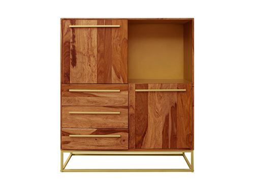 Buffet haut OREGAN - 2 portes, 3 tiroirs & 1 niche - Bois de Sheesham