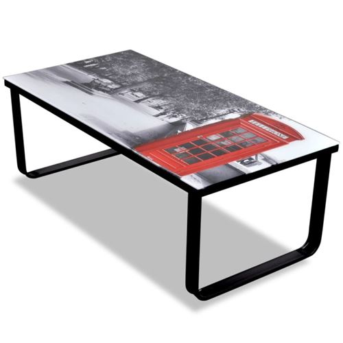 vidaXL Table basse avec impression de cabine téléphonique Dessus verre