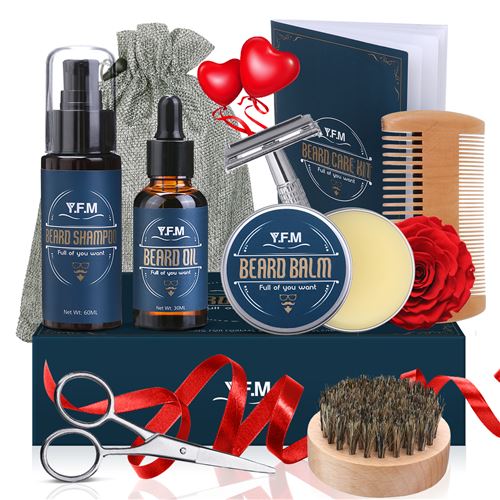 9pcs / set kit de soins de barbe pour hommes barbe shampooing barbe