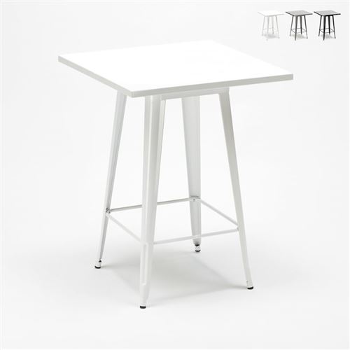 Table haute pour tabourets Tolix acier et métal industriel 60x60 Nut, Couleur: Blanc