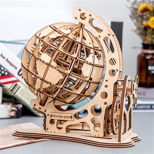 Puzzle Maquette globe terrestre en bois 3D DIY Mécanique Entraînement