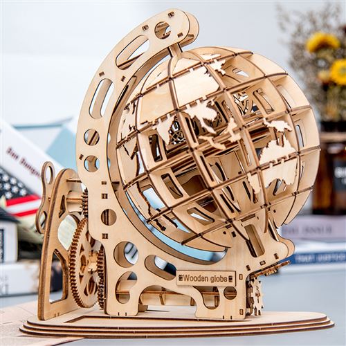 Puzzle 3D mécanique en bois - Globe - 32 x 32 x 50,5 cm - 393 pcs - Kit  maquettes bois et cartons - Creavea