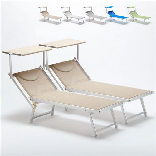 Beach and Garden Design - Bain de soleil professionnels transat aluminium lits de plage Italia 2 pièces, Couleur: Beige