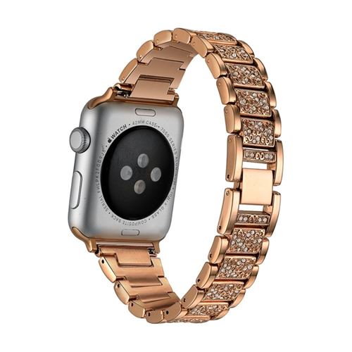 Bracelet en métal décor de cristal en acier inoxydable or rose pour votre Apple Watch 3/2/1 42mm