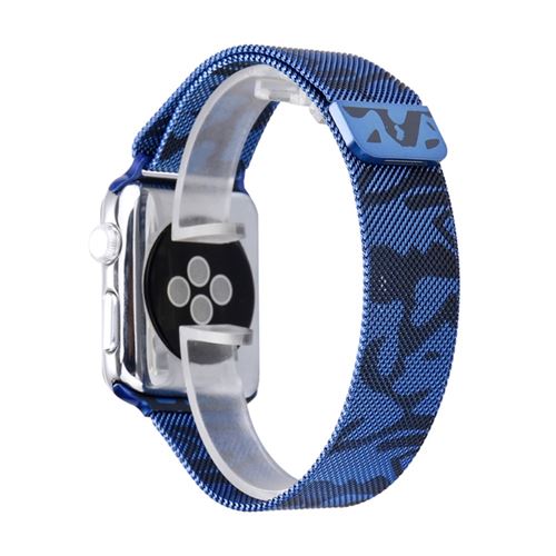Bracelet en TPU 38mm poignet milanese camouflage / bleu pour votre Apple Watch 3/2/1