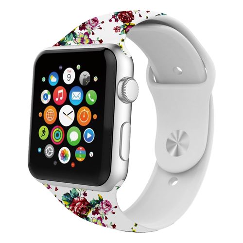 Bracelet Apple Watch 42 et 44 mm motifs Fleuris - Blanc et Rouge