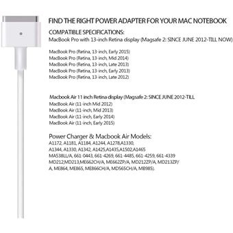 Chargeur et câble d'alimentation PC New pow Chargeur Macbook 45 Watts T  Type Câble de Charge Macbook Pro Adaptateur secteur Compatible avec MacBook  Air (11-inch, Early 2015)