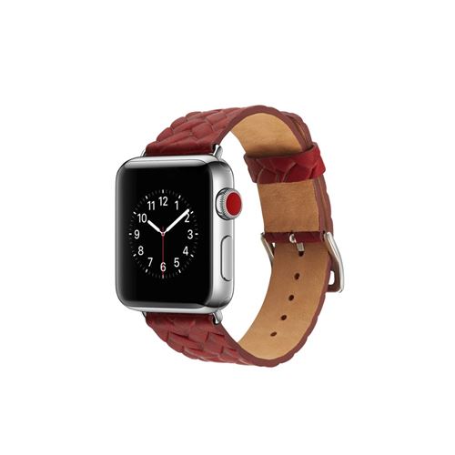 Bracelet en cuir véritable tissé rouge pour votre Apple Watch Series 4 44mm/Series 3/2/1 42mm