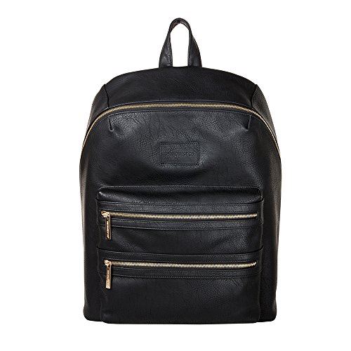 Sac à dos City The Honest Company, noir Sac à dos en cuir végétalien robuste Sac à couches Matelas à langer avec poche zippée Sac à dos unisexe Élégant et fonctionnel