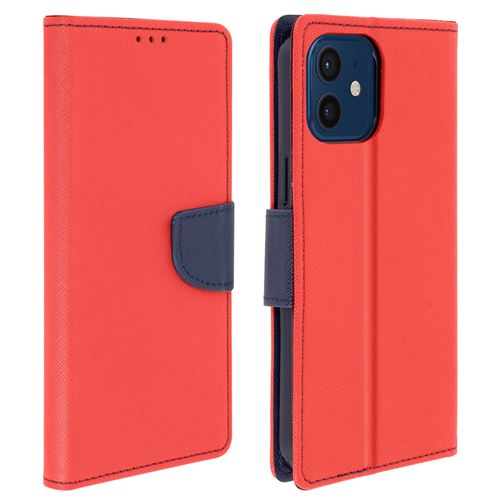 Avizar Housse pour iPhone 12 Mini Porte-carte Support Vidéo Fancy Style Rouge