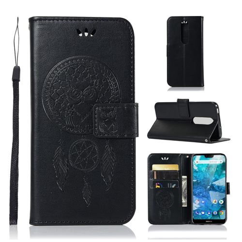 Etui en PU attrape-rêve de hibou noir pour votre Nokia 7.1