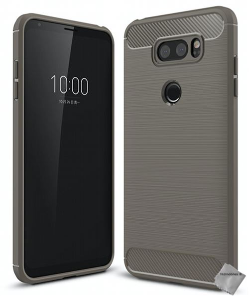 Housse etui coque silicone gel carbone pour LG V30 avec verre trempe - GRIS