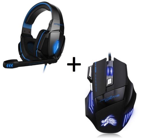 Pack Gaming pour PC LENOVO (Souris Gamer 6 Boutons + Casque Gamer avec Micro et Telecommande)
