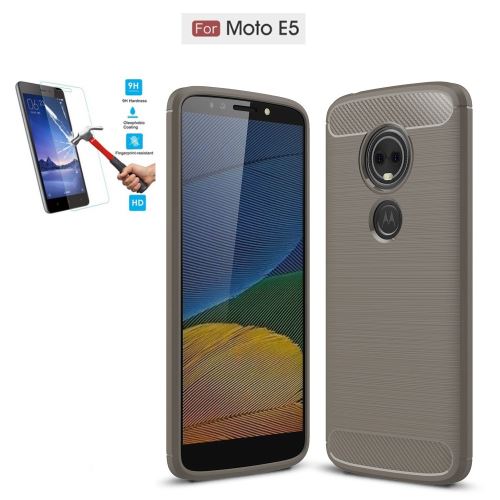 Motorola Moto E5 Carbone Gris Avec Film Verre Trempé Coque Housse Etui En Silicone Gel Souple hfs-house®