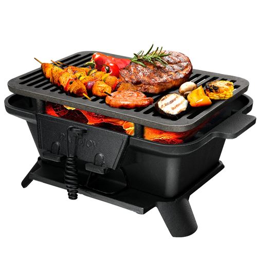 giantex barbecue de charbon de bois portable avec grille double face en fonte porte de ventilation porte coupe feu en plein air pique nique camping randonnee noir cuisiner en exterieur achat