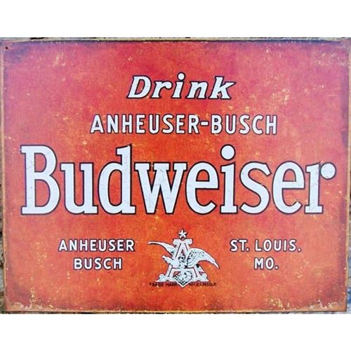 plaque budweiser vieillit rouge tole deco biere beer usa bar