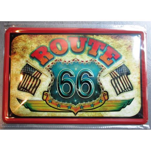 plaque route 66 logo et drapeau americain mother road usa