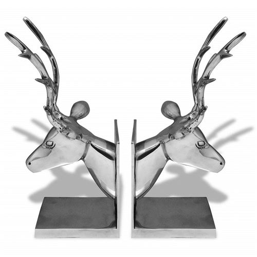 VidaXL Lot de 2 serre-livres livre support de bureau Bureau Papeterie Cerf Aluminium Argenté