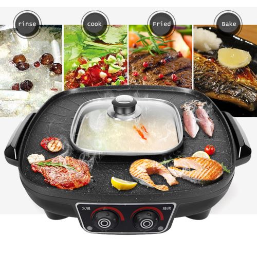 Multifunctional Electrique BBQ r?ti Pan Large Griddle Pot Hotpot cuisine Set 3L