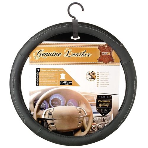 Race Sport cuir de couverture de volant universel noir / blanc 42 cm