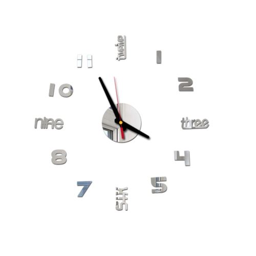 Nombres 3D Diy Romain Mur Acrylique Miroir Autocollant Horloge Décoration Intérieure Stickers Mural Argent PL629