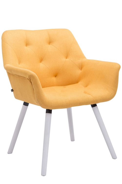 Chaise de Salle à manger Cassidy - Revetement en tissu - Assise capitonnée - Support Bois de Chêne Blanc - Couleur Jaune