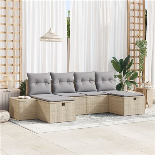 Non Communiqué Beige Ensemble De Canapé De Jardin 6 Pièces Avec Coussins En Rotin